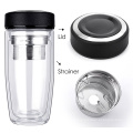 Personalized logo egg shape double wall borosilicate glass tea bottle flask tumbler with leather lid